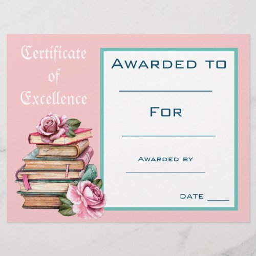 Cute Reading Award certificate Teacher supplies