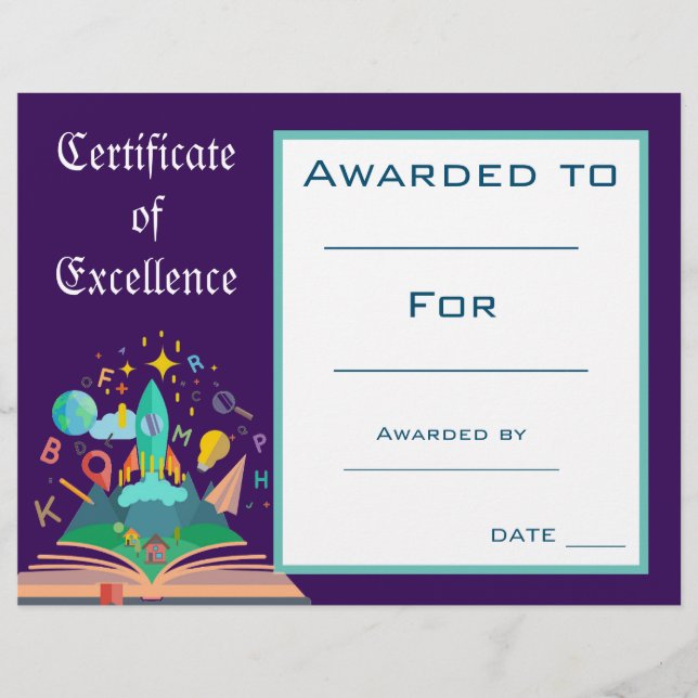 Cute Reading Award certificate Teacher supplies (Front)