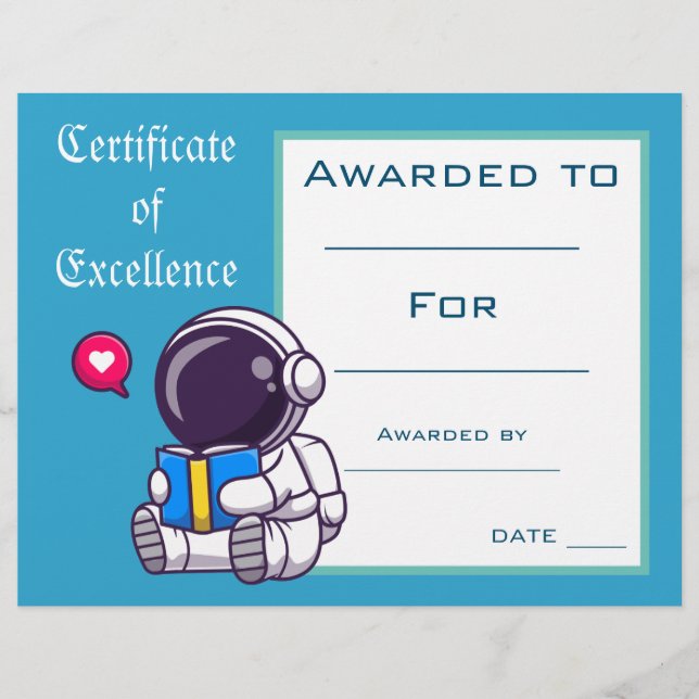 Cute Reading Award certificate Teacher supplies (Front)