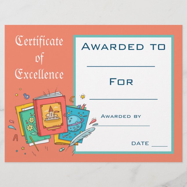 Cute Reading Award certificate Teacher supplies (Front)