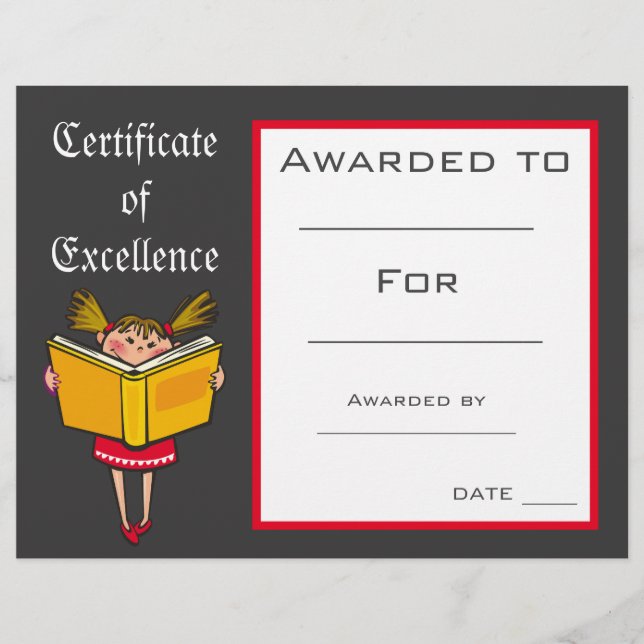 Cute Reading Award certificate Teacher supplies (Front)