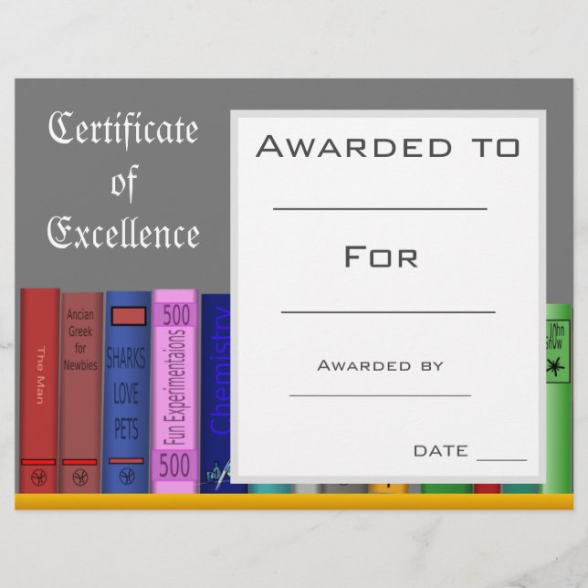 Cute Reading Award certificate Teacher supplies (Front)