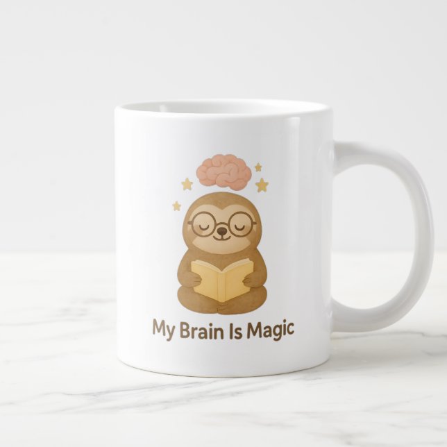 Cute Reading Bear — My Brain Is Magic Motivational Giant Coffee Mug (Right)