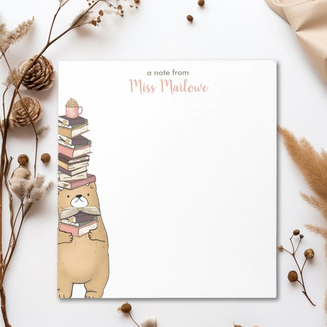Cute Reading Bear Stacked Books Teacher  Notepad (Cute Reading Bear Stacked Books Personalized Teacher Appreciation Notepad)