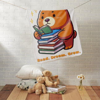 Cute Reading Bear with Books Kawaii Baby Blanket