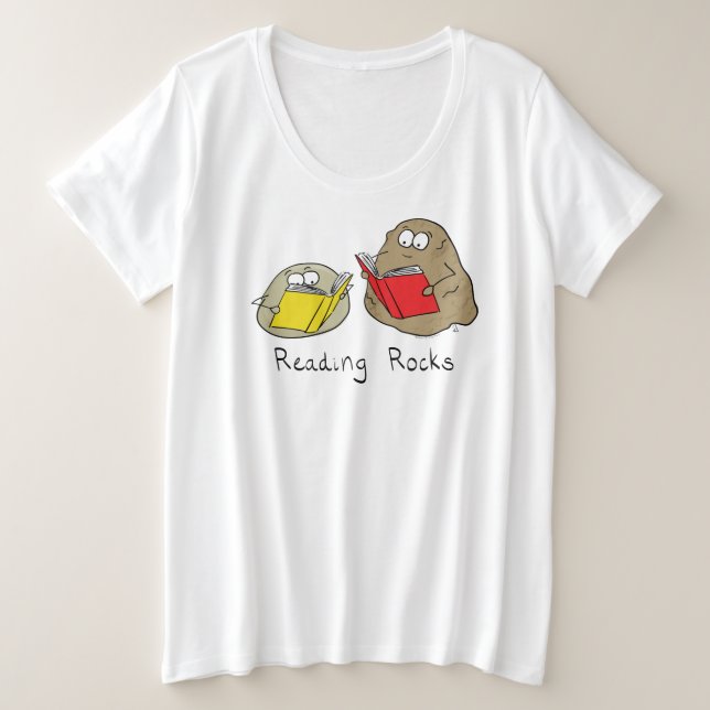 Cute Reading Books Library Kids Cartoon Plus Size T-Shirt (Design Front)