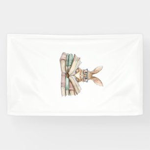 Cute Reading Bunny Glasses Books Bookworm Reader T Banner