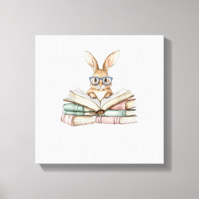 Cute Reading Bunny Glasses Books Bookworm Reader T Canvas Print (Front)
