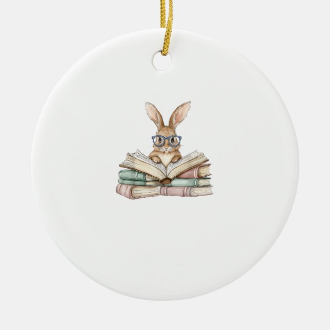 Cute Reading Bunny Glasses Books Bookworm Reader T Ceramic Ornament (Front)