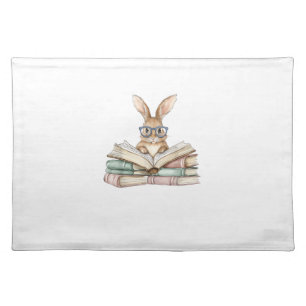 Cute Reading Bunny Glasses Books Bookworm Reader T Cloth Placemat