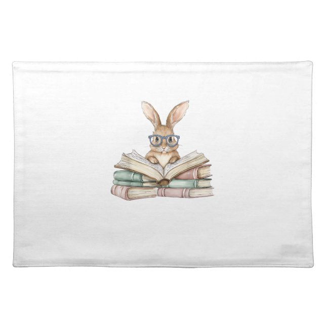 Cute Reading Bunny Glasses Books Bookworm Reader T Cloth Placemat (Front)