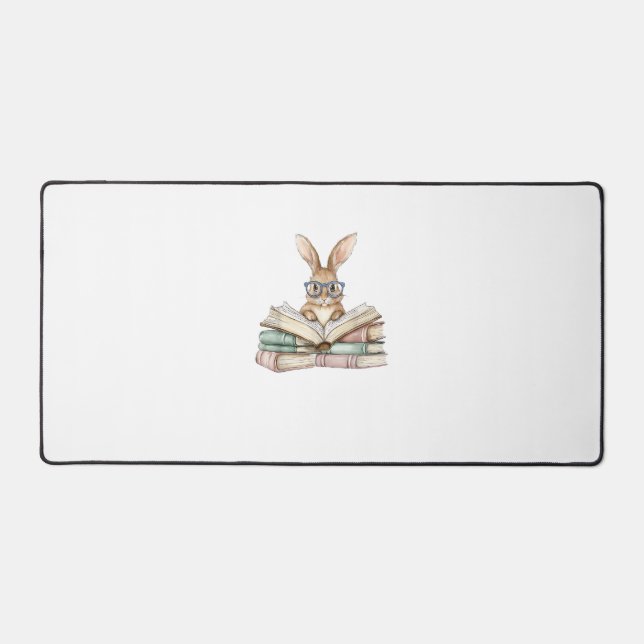 Cute Reading Bunny Glasses Books Bookworm Reader T Desk Mat (Front)