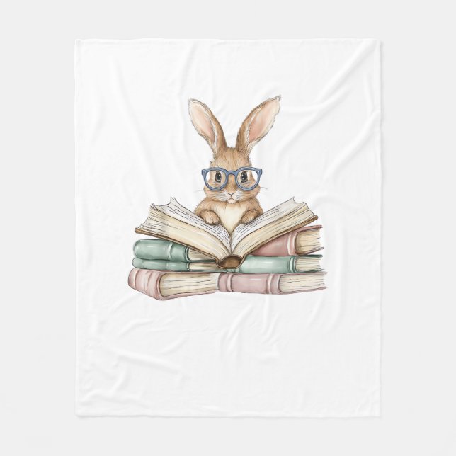 Cute Reading Bunny Glasses Books Bookworm Reader T Fleece Blanket (Front)