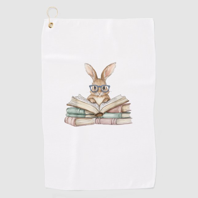 Cute Reading Bunny Glasses Books Bookworm Reader T Golf Towel (Front)