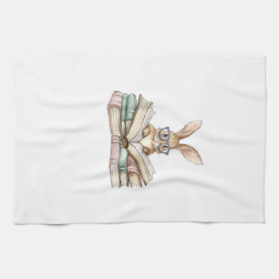 Cute Reading Bunny Glasses Books Bookworm Reader T Kitchen Towel