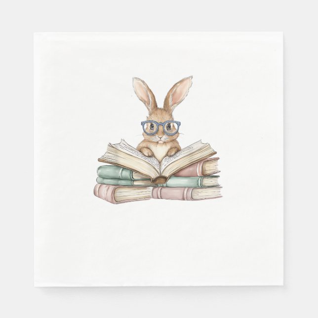 Cute Reading Bunny Glasses Books Bookworm Reader T Napkins (Front)