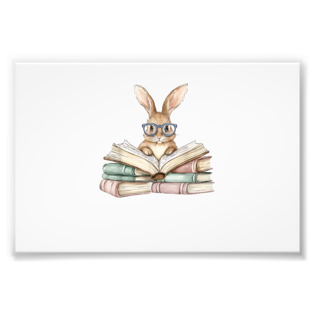 Cute Reading Bunny Glasses Books Bookworm Reader T Photo Print (Front)