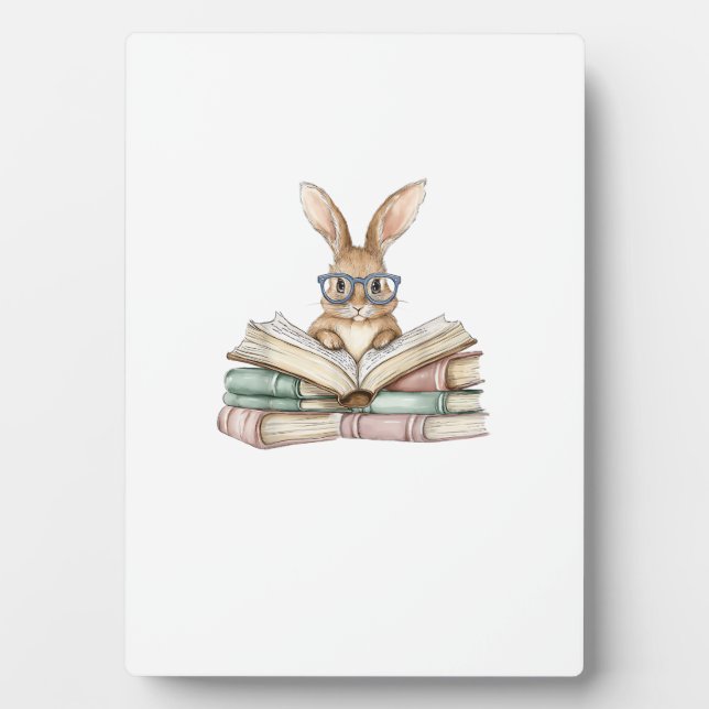 Cute Reading Bunny Glasses Books Bookworm Reader T Plaque (Front)