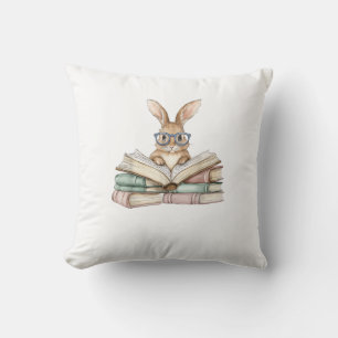 Cute Reading Bunny Glasses Books Bookworm Reader T Throw Pillow