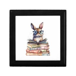 Cute Reading Bunny With Glasses Books Bookworm Rea Gift Box