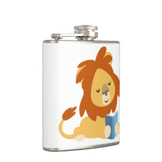 Cute Reading Cartoon Lion Hip Flask