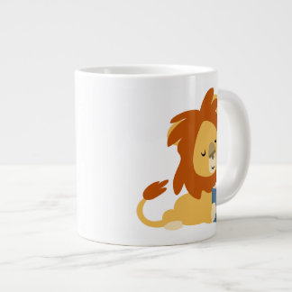 Cute Reading Cartoon Lion Jumbo Mug