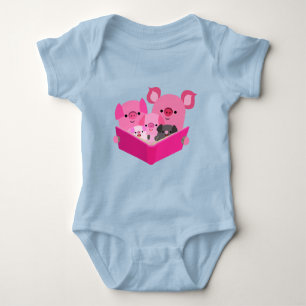 Cute Reading Cartoon Pig Family Baby Bodysuit