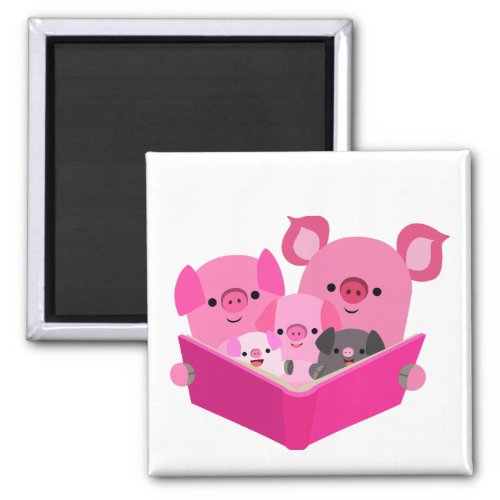 Cute Reading Cartoon Pig Family Magnet