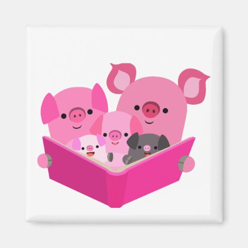 Cute Reading Cartoon Pig Family Magnet