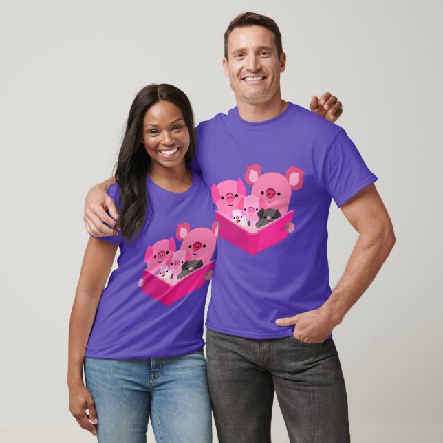Cute Reading Cartoon Pig Family T-Shirt (Unisex)