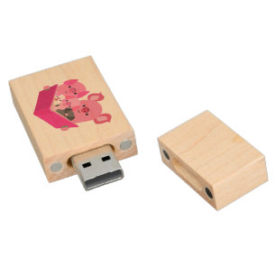 Cute Reading Cartoon Pig Family USB Flash Drive