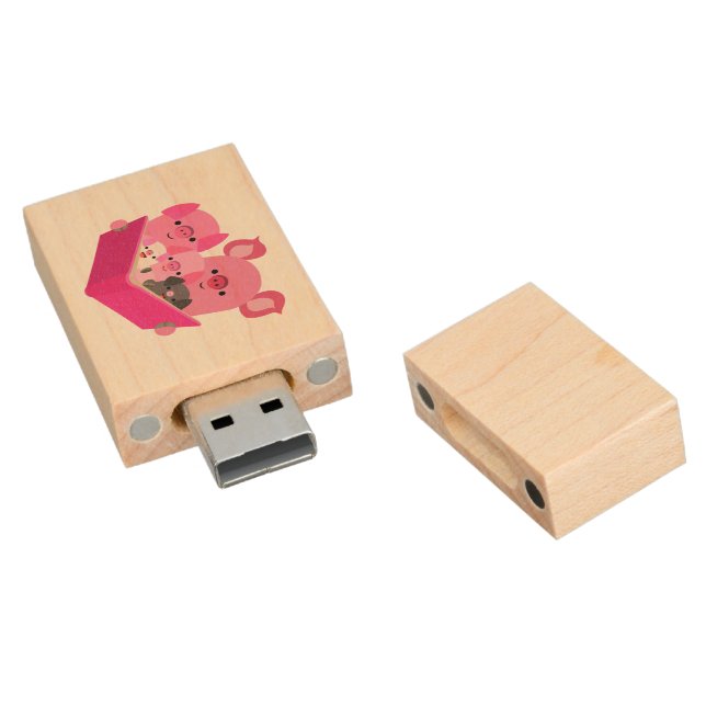 Cute Reading Cartoon Pig Family USB Flash Drive (Angled)