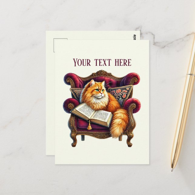 Cute reading cat lovers postcard (Front/Back In Situ)