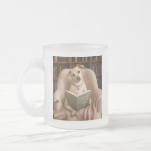 Cute Reading Dog Watercolor Library Illustration Frosted Glass Coffee Mug