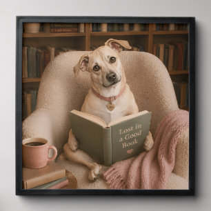 Cute Reading Dog Watercolor Library Illustration Peel And Stick Photo Tile