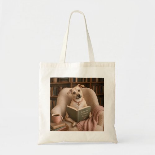 Cute Reading Dog Watercolor Library Illustration Tote Bag