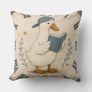 Cute Reading Duck Book Lover Whimsical Nursery  Throw Pillow
