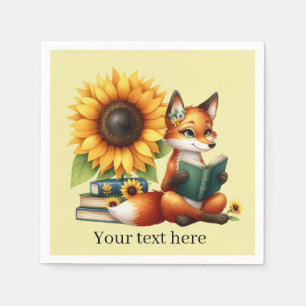Cute reading fox book or club party napkins