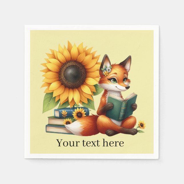 Cute reading fox book or club party napkins (Front)