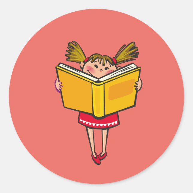 Cute reading geek girl classic round sticker (Front)