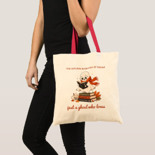 Cute Reading Ghost Custom Autumn Canvas Tote Bag