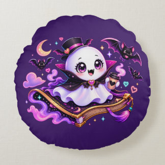 Cute Reading Ghost Halloween Round Pillow