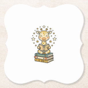 Cute Reading Giraffe Book Lover Vintage Shirt Desi Paper Coaster
