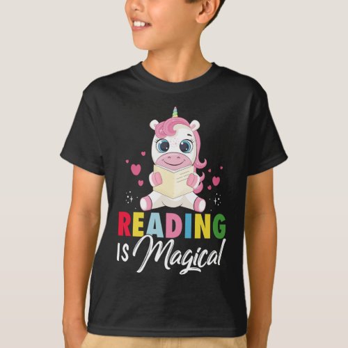 Cute Reading Is Magical Unicorn Book Lovers Reader T_Shirt