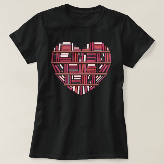 Cute Reading Library Books Lover Heart Librarian G T-Shirt (Design Front)