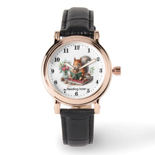 Cute reading lover squirrel watch