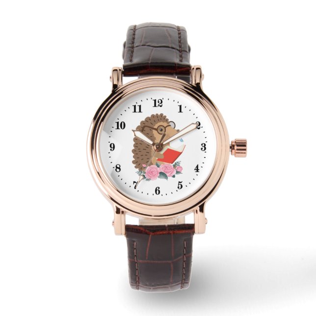 cute reading lovers hedgehog watch (Front)