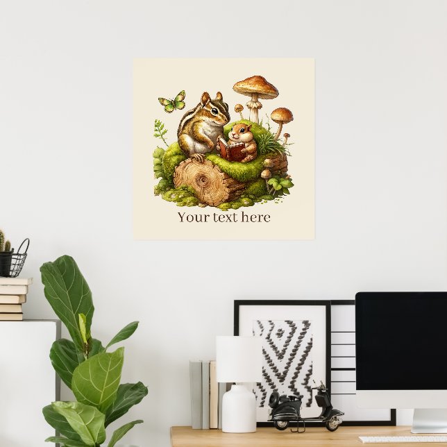 Cute reading nook woodland animals customizable poster (Home Office)