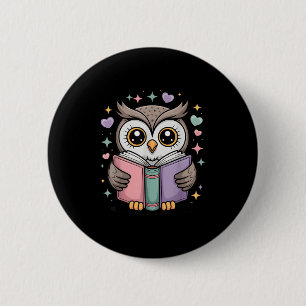 Cute Reading Owl Book Lover Teacher Librarian Book Button
