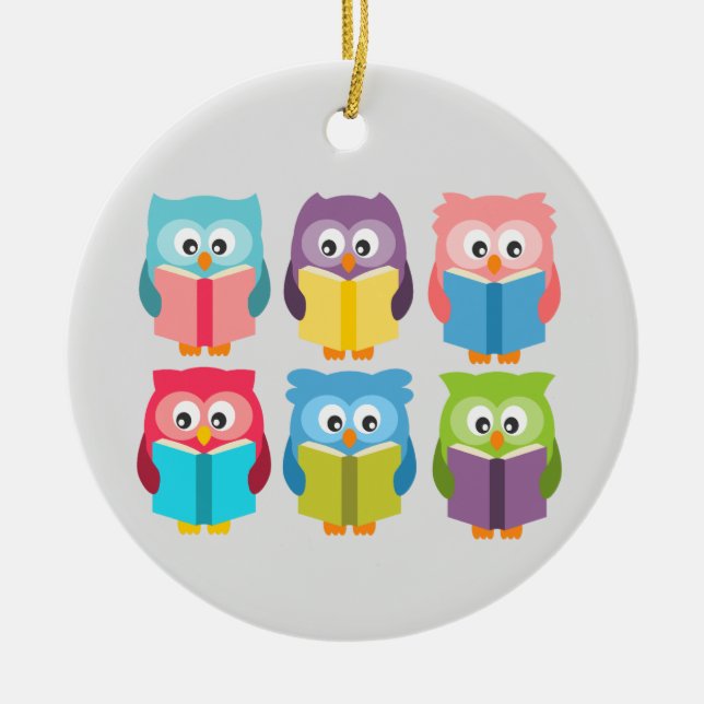 Cute reading owls ceramic ornament (Front)